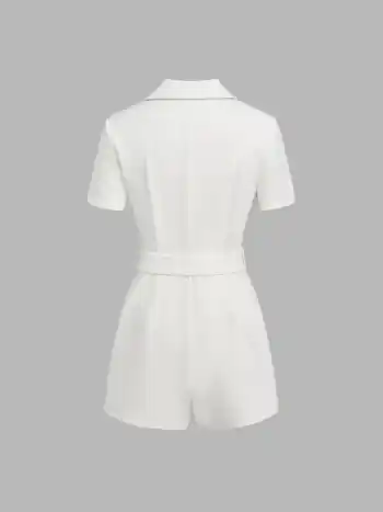 Collar Zip Through Patched Romper With Belt