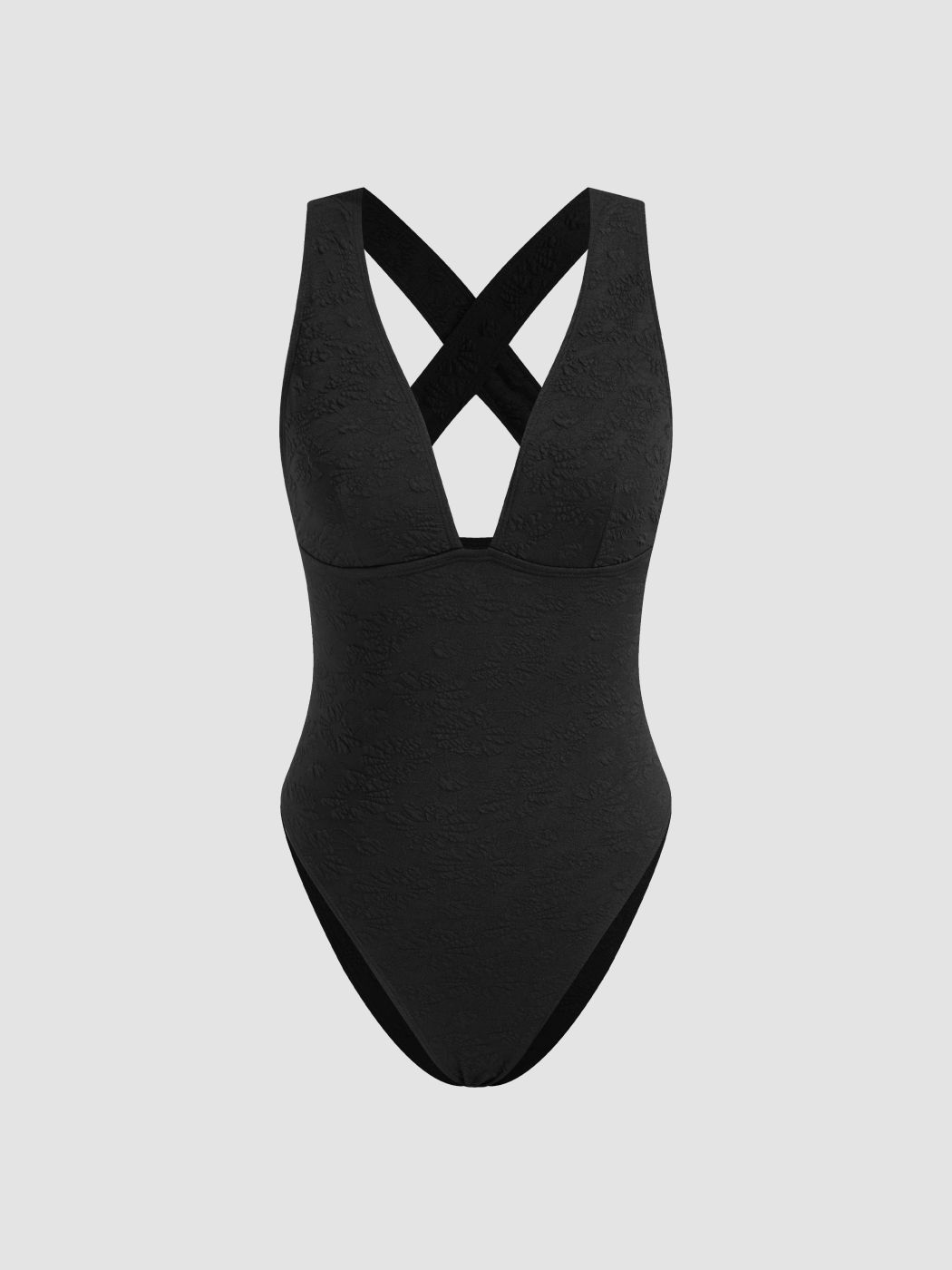 Texture Shaping V-neck Criss Cross One Piece Swimsuit