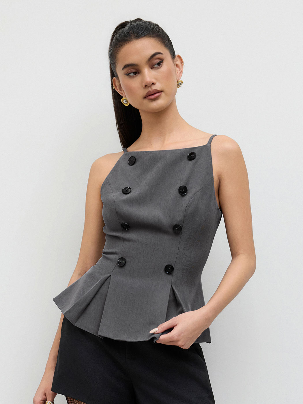 Double Breasted Pleated Cami Top