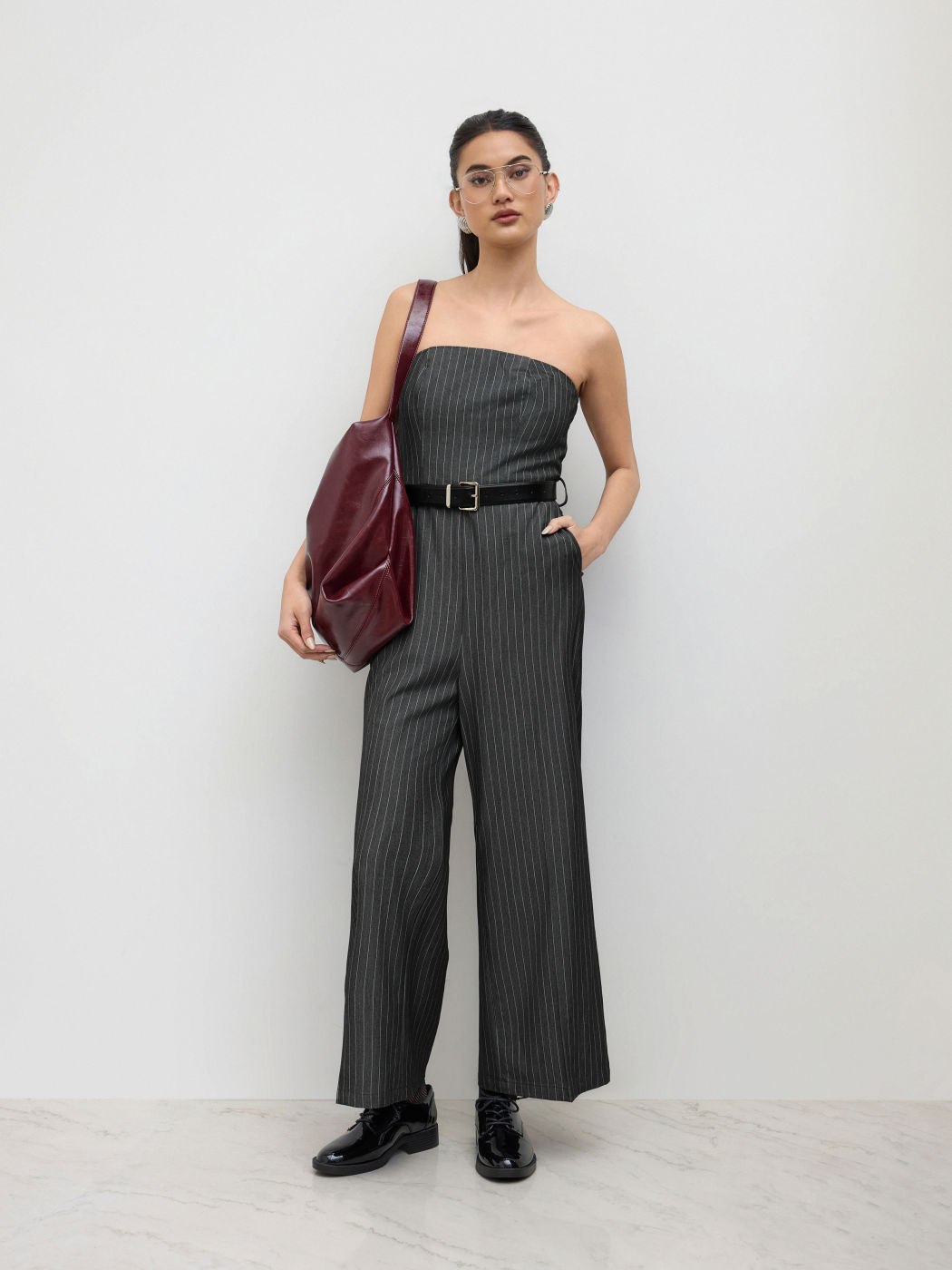 Bandeau Stripe Jumpsuit With Belt