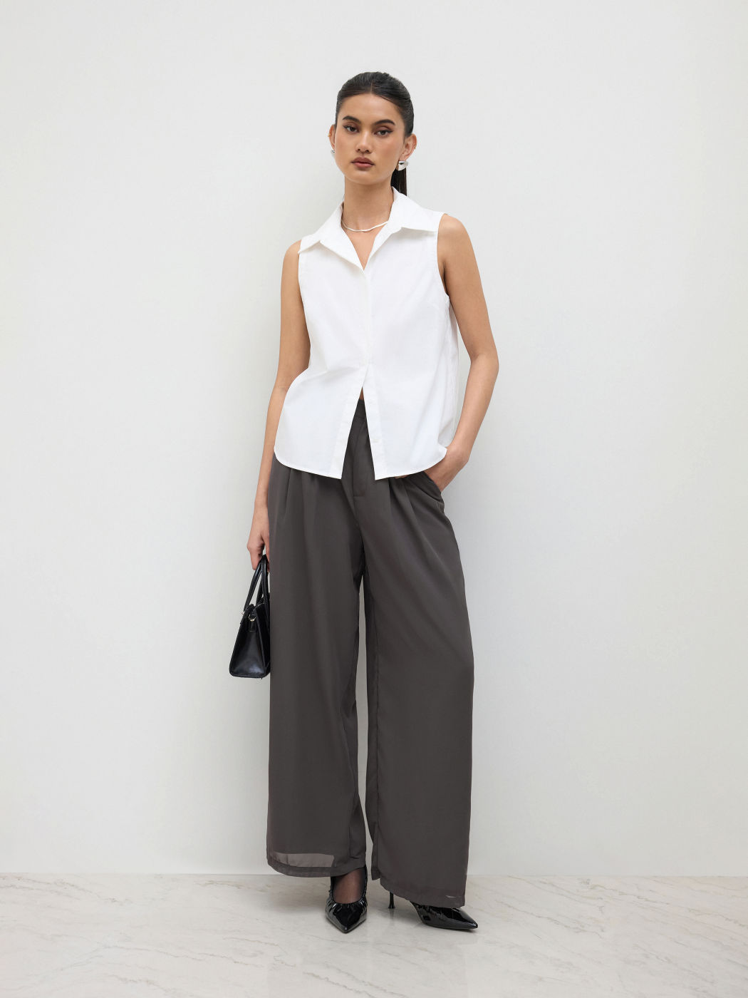 100% Cotton Collar Button Up Sleeveless Shirt