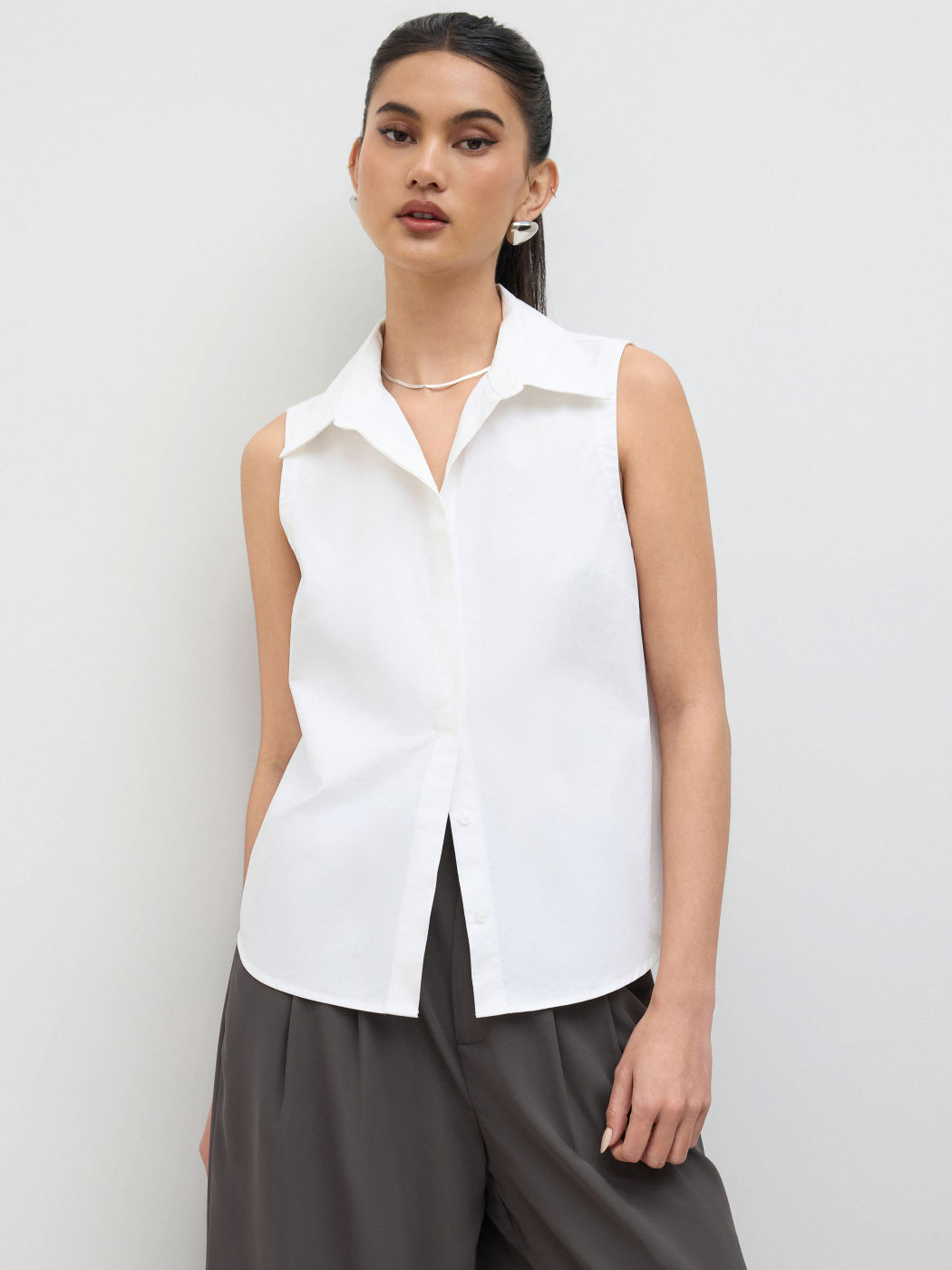 100% Cotton Collar Button Up Sleeveless Shirt