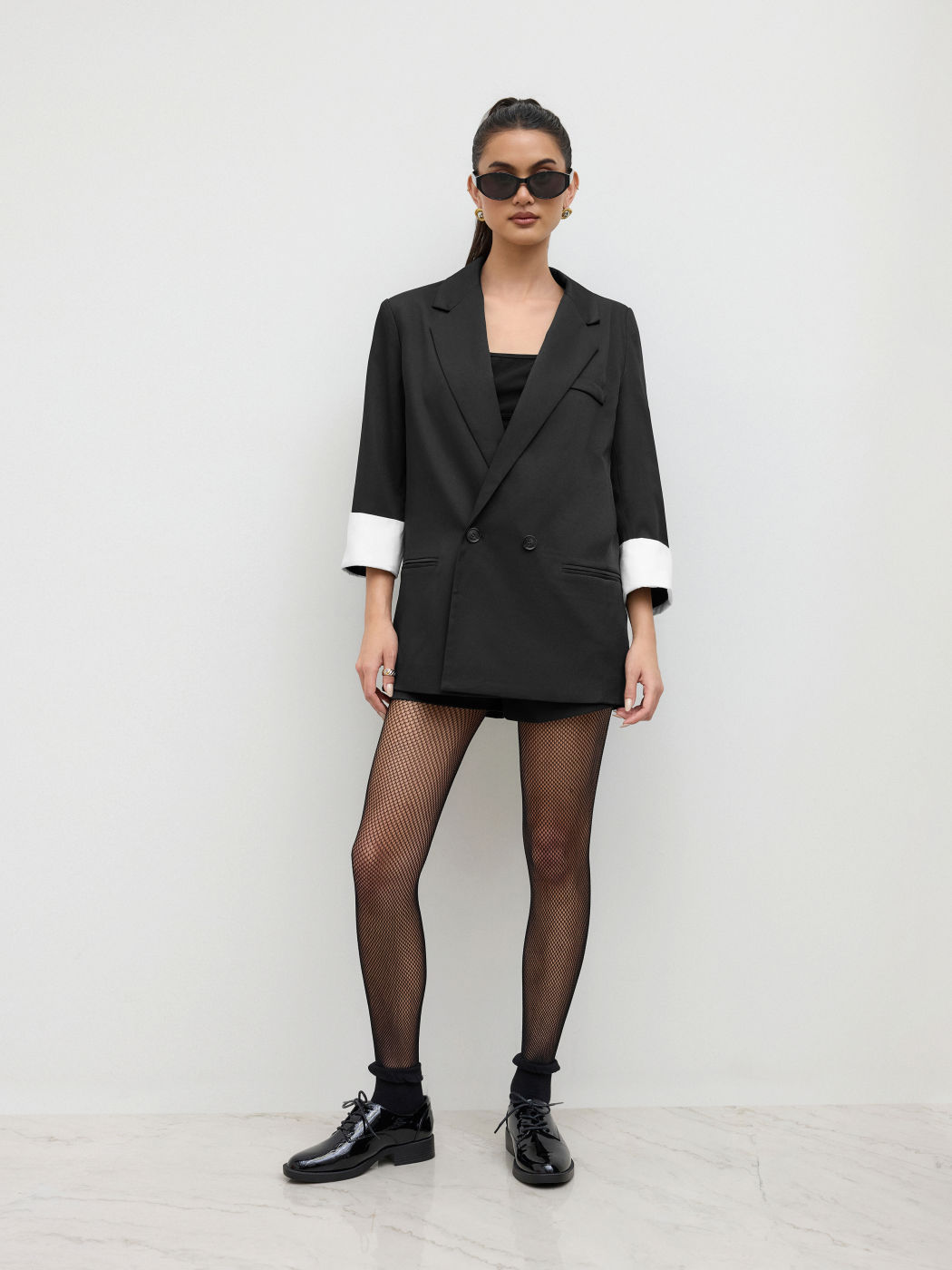 Notched Collar Roll-up Mid-length Blazer