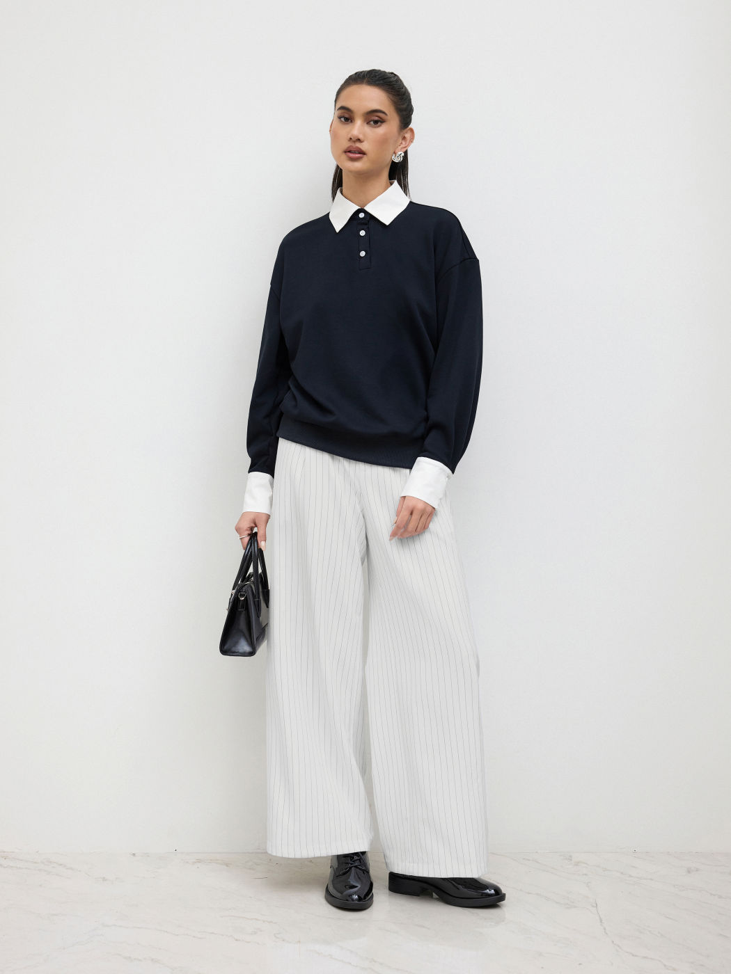Mid Rise Stripe Wide Leg Trousers