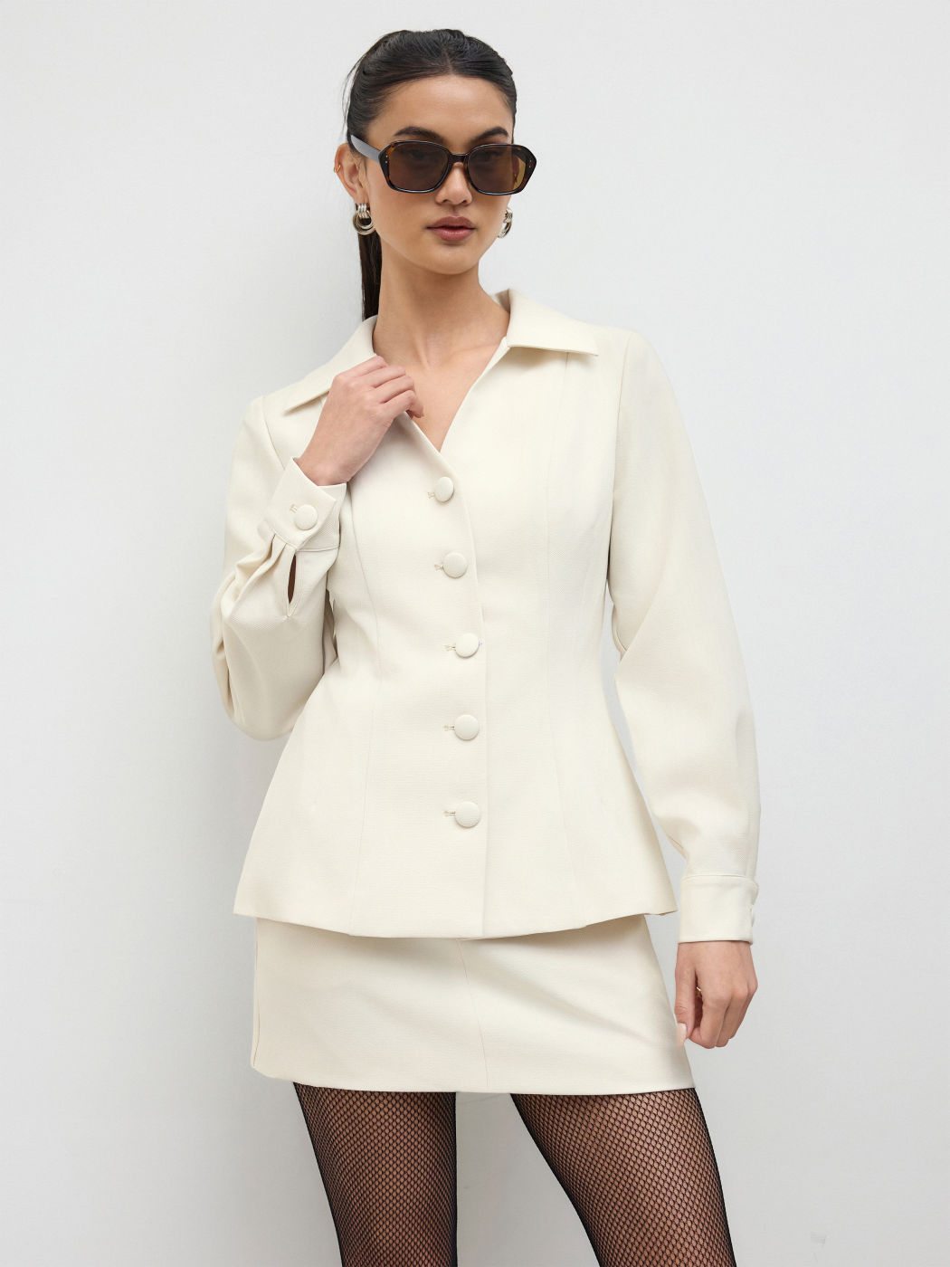Collar Solid Button Blazer