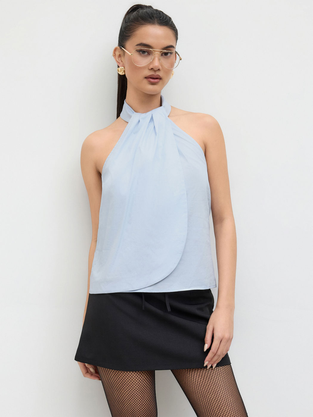 100% Cotton Halter Neckline Ruched Tank Top