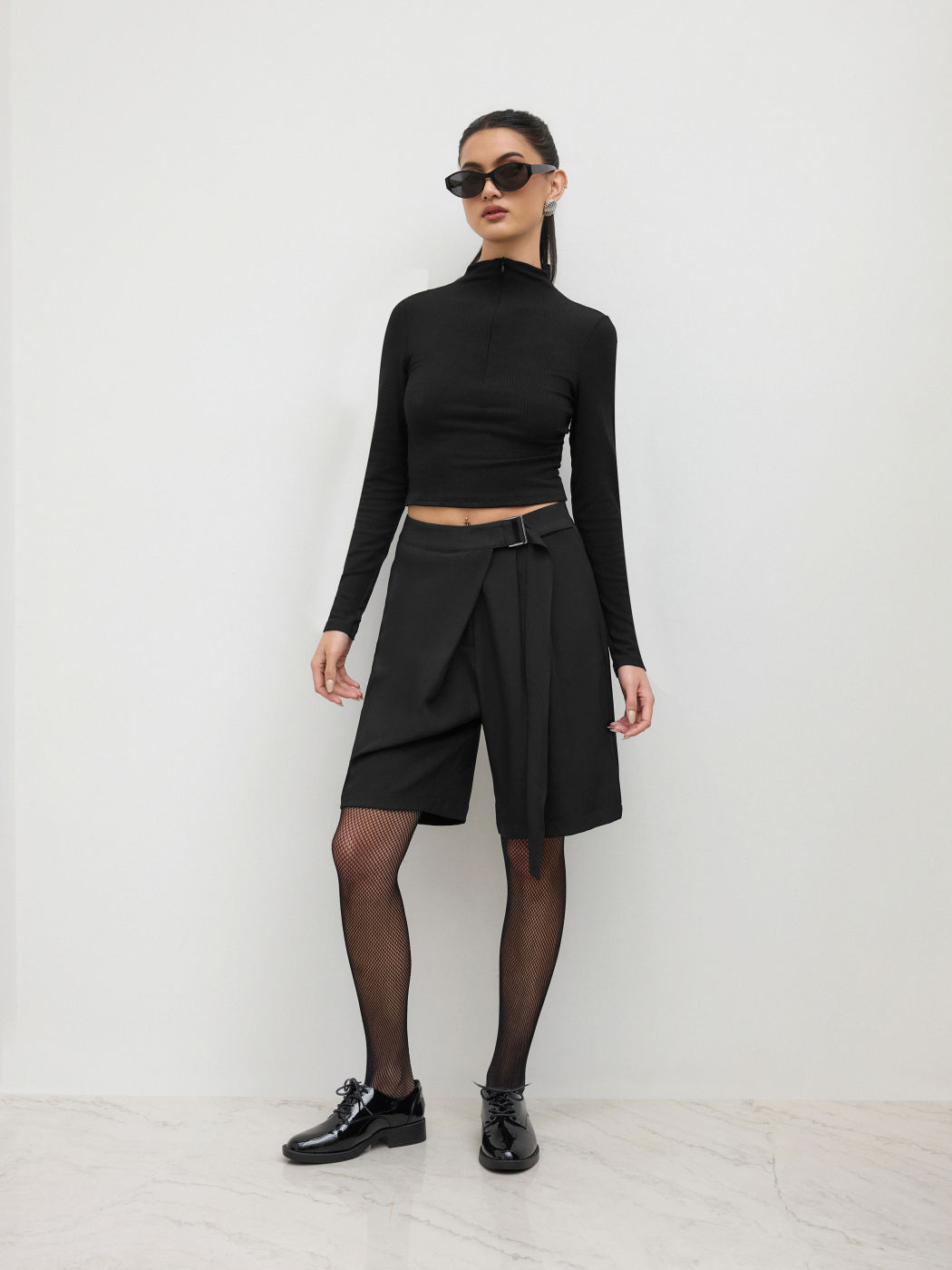 Mid Rise Wrap Belted Bermuda Shorts
