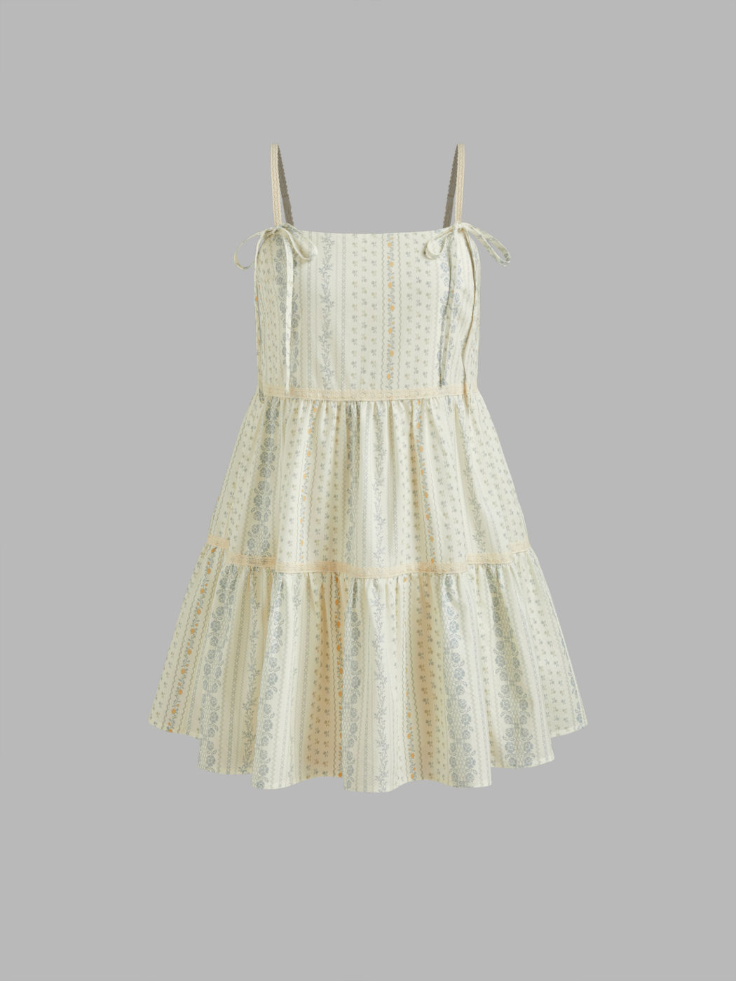 Cotton Floral Knotted Tiered Smock Mini Dress