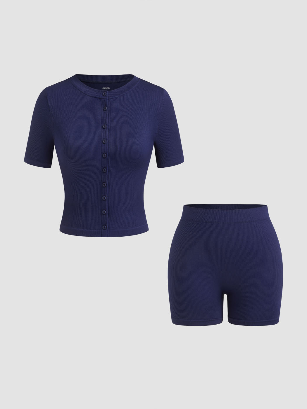 Seamless Button Through Crop Top & Seamless Mid Rise Legging Shorts Set