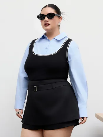 U-Ausschnitt Kontrast Tanktop Kurve & Plus