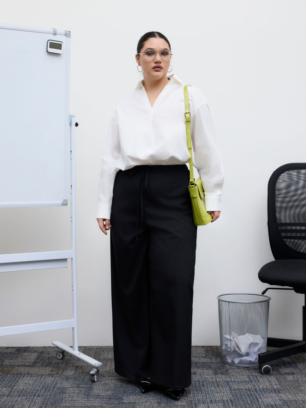 Cotton Collar Shirt Bodysuit Curve & Plus