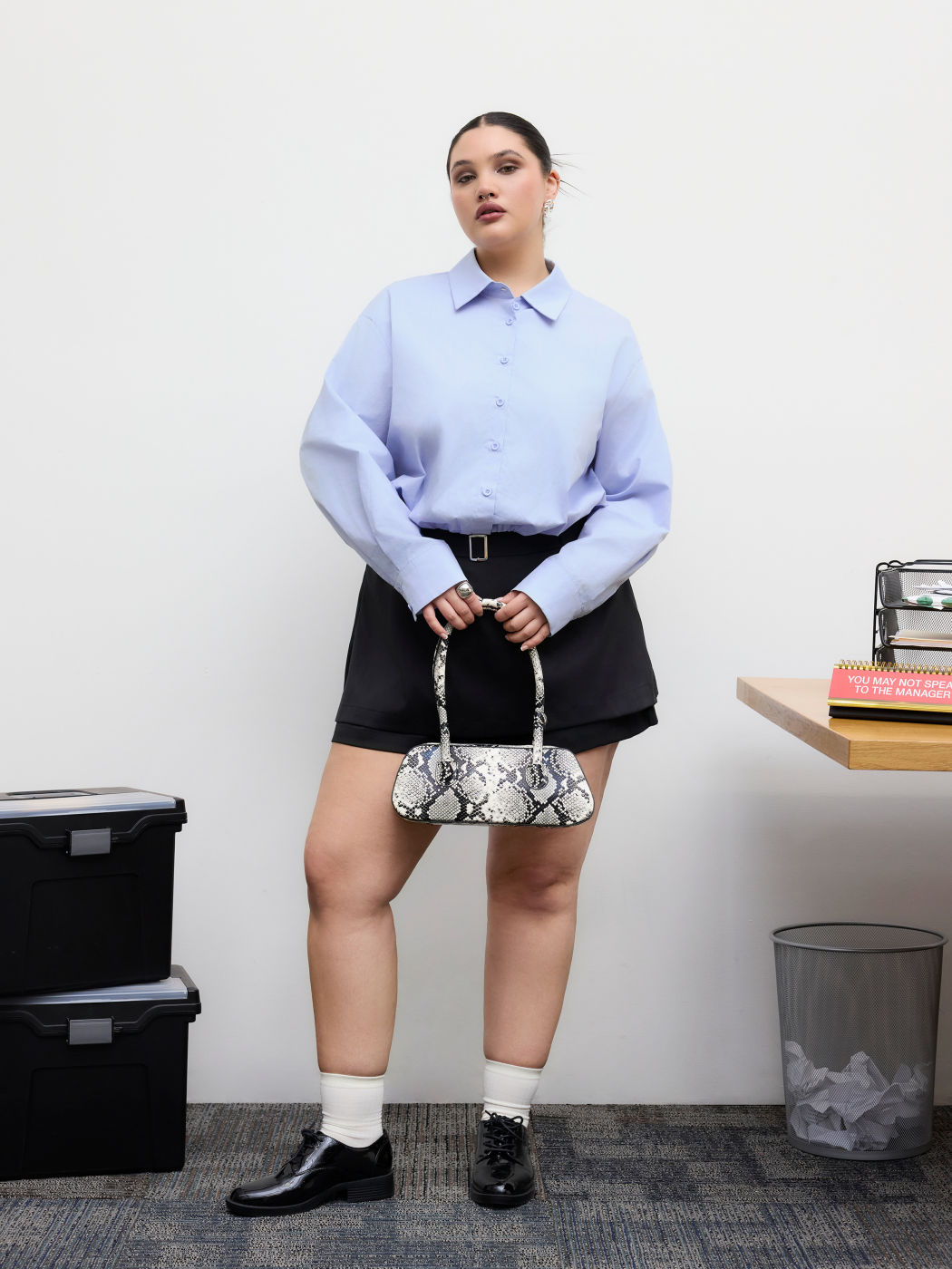 100% Cotton Collar Elastic Hem Oversized Shirt Curve & Plus