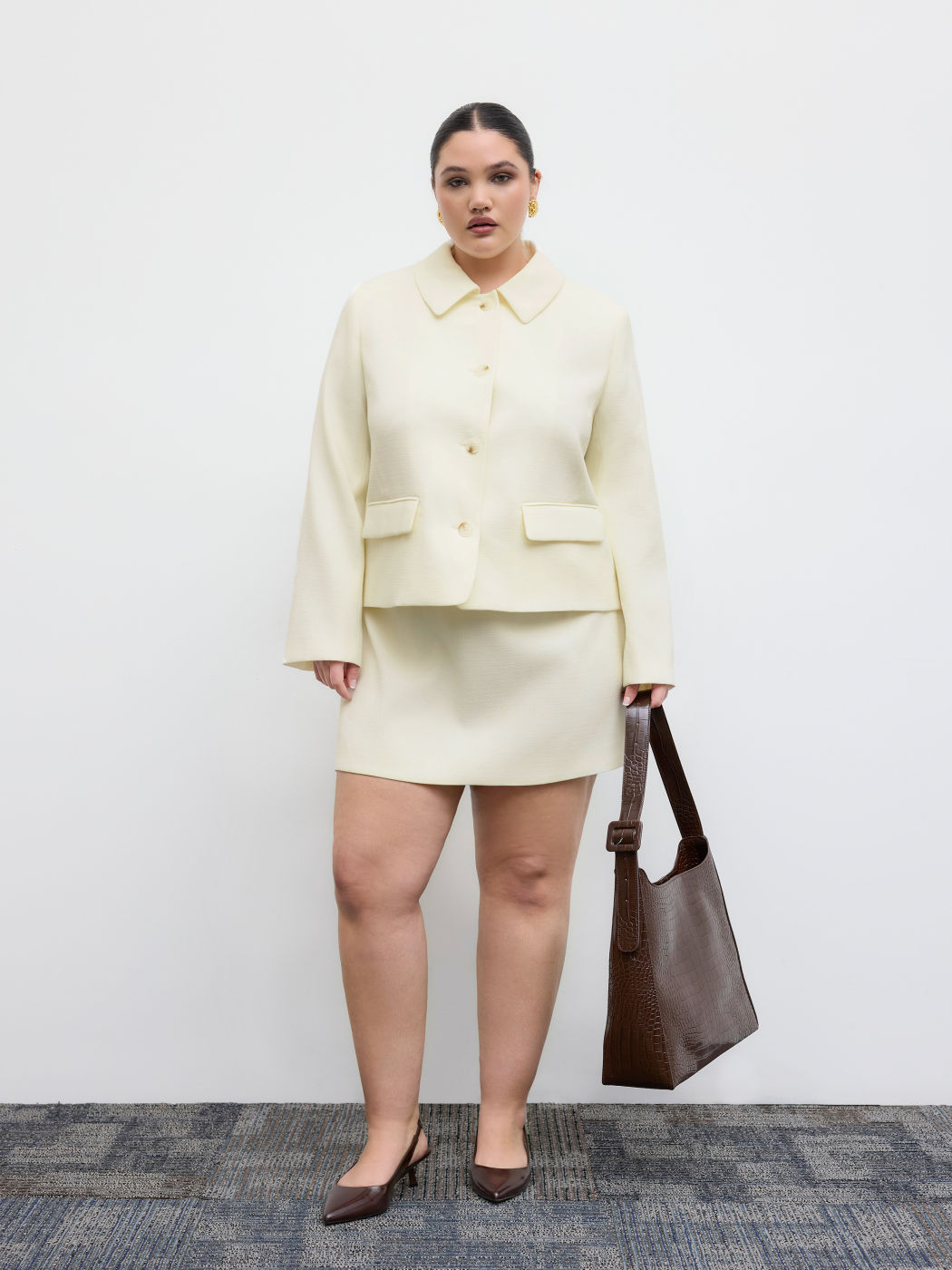 Collare Button Up Top manica lunga Curve & Plus