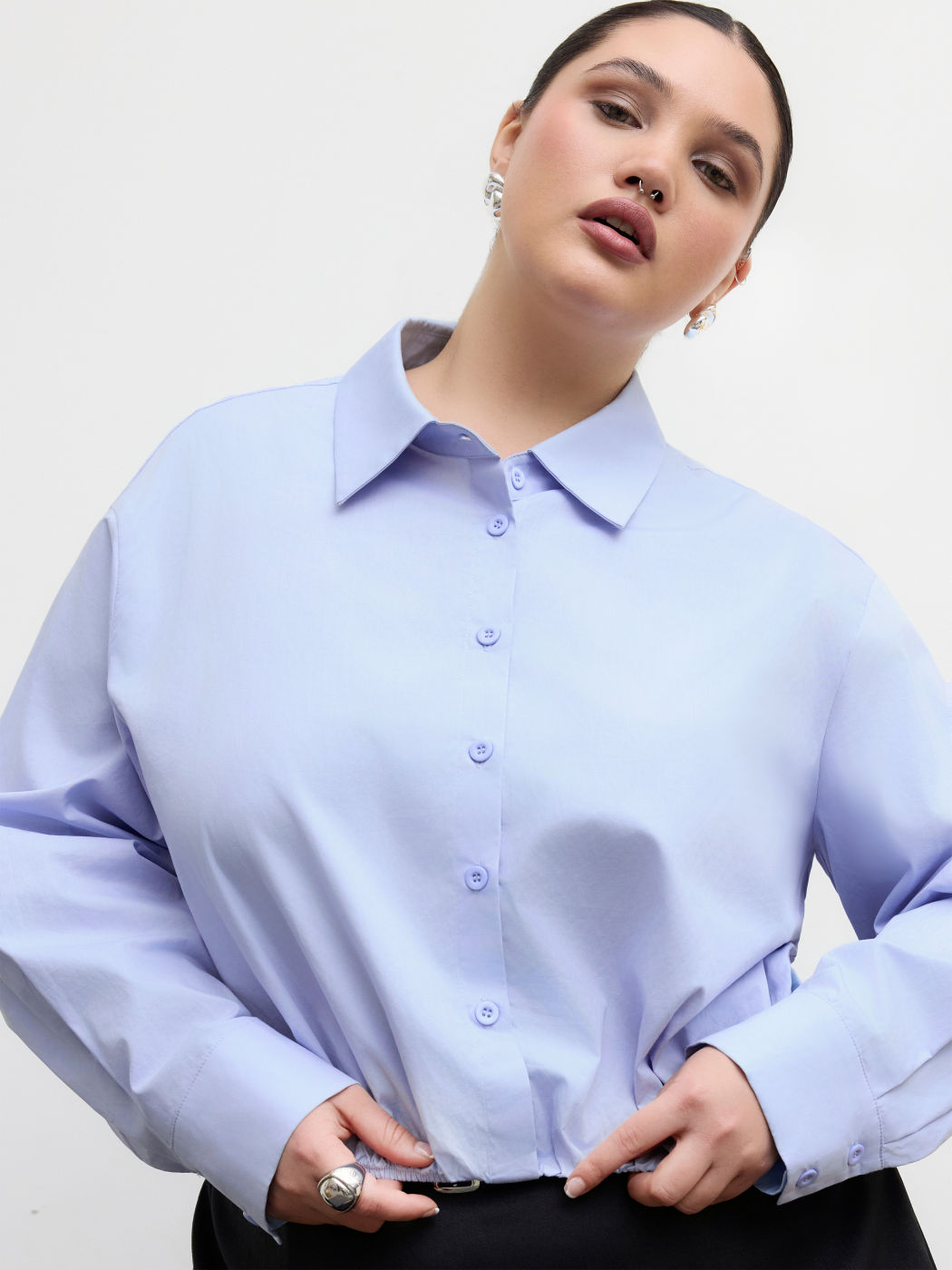100% Cotton Collar Elastic Hem Oversized Shirt Curve & Plus
