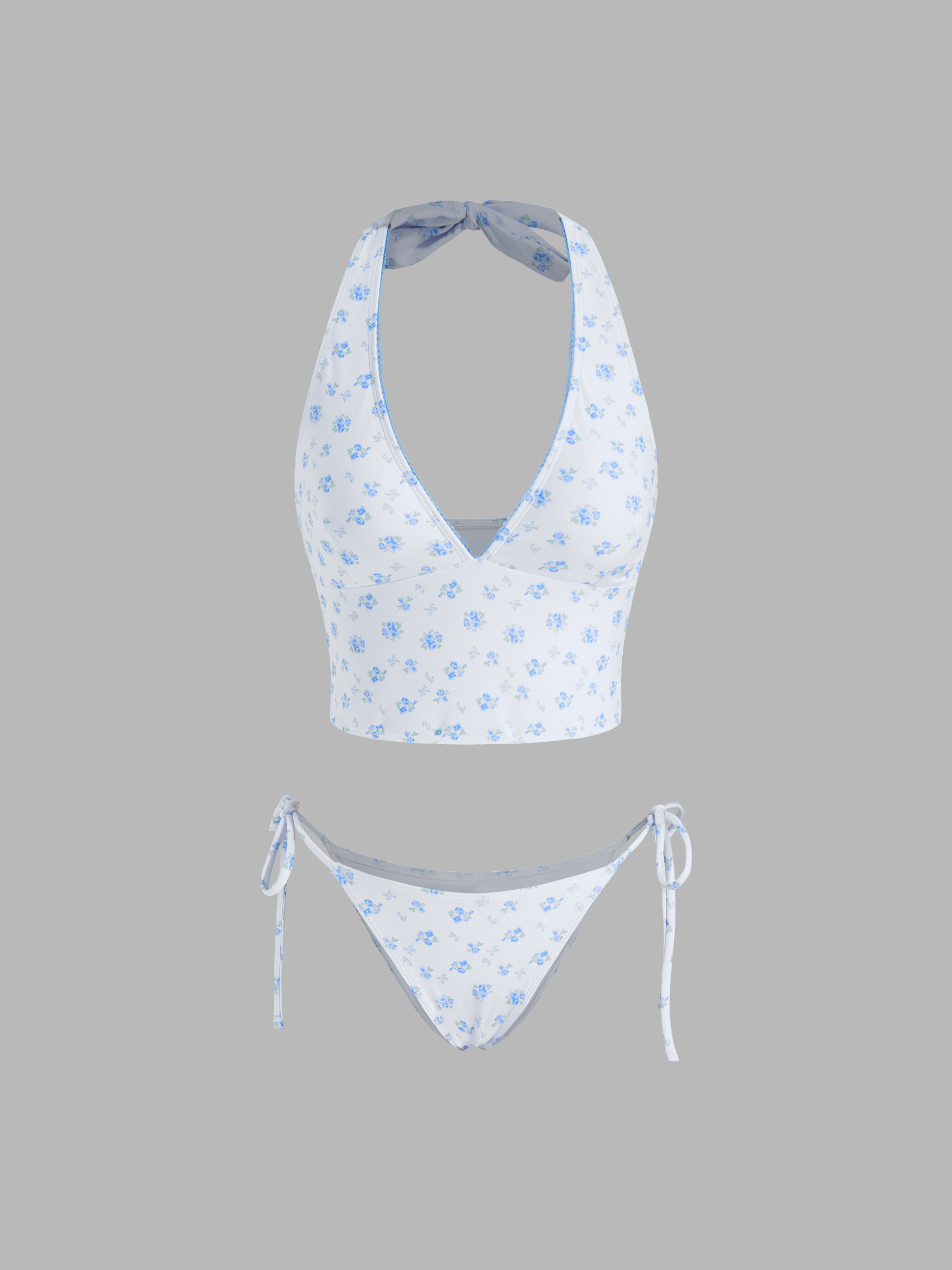 Halter Neckline Floral Tankini Tie Side Bikini Set