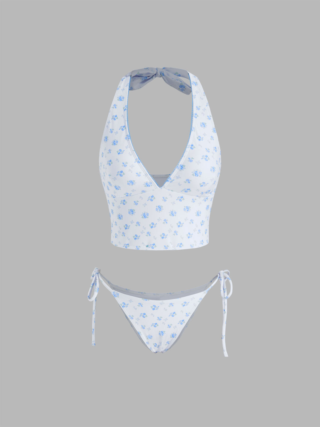 Halter Neckline Floral Tankini Tie Side Bikini Set