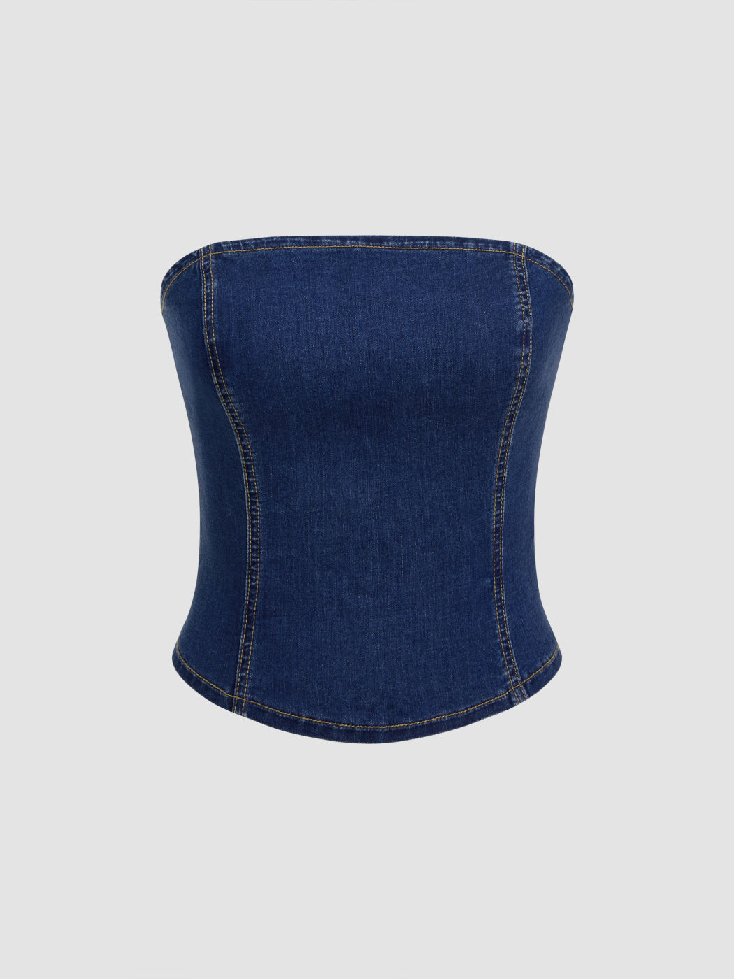 Stretch Denim Shirred Bowknot Crop Bandeau Top