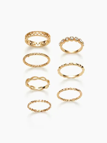 7PCS RHINESTONE & TWIST RING SET
