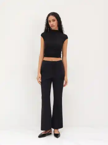 Stretch Mid Rise Flared Trousers