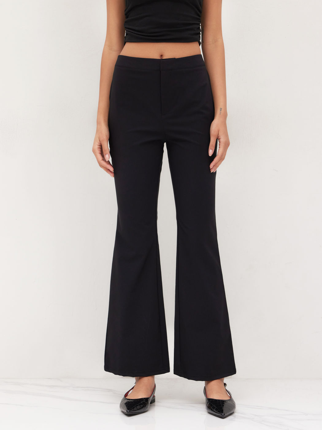 Stretch Mid Rise Flared Trousers