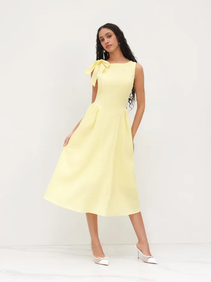 V-neck Solid Split Midi Dress