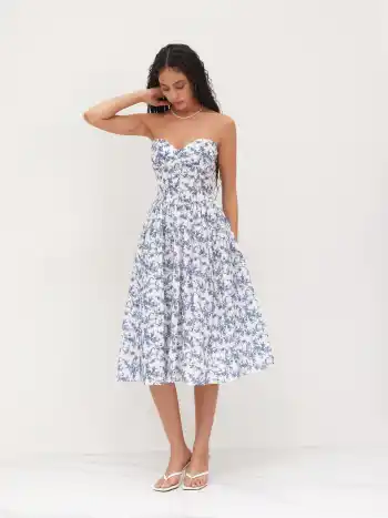 Bandeau Blumen-Midi-Kleid mit Rüschen