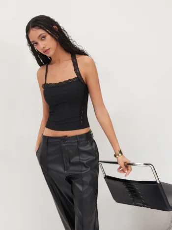 Tank-Top mit Halsbinde und Spitzenrand