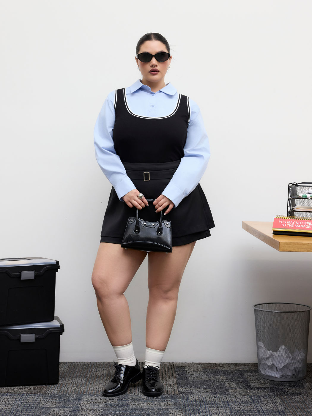Mittlerer Bund Skort mit Gürtel Kurve & Plus