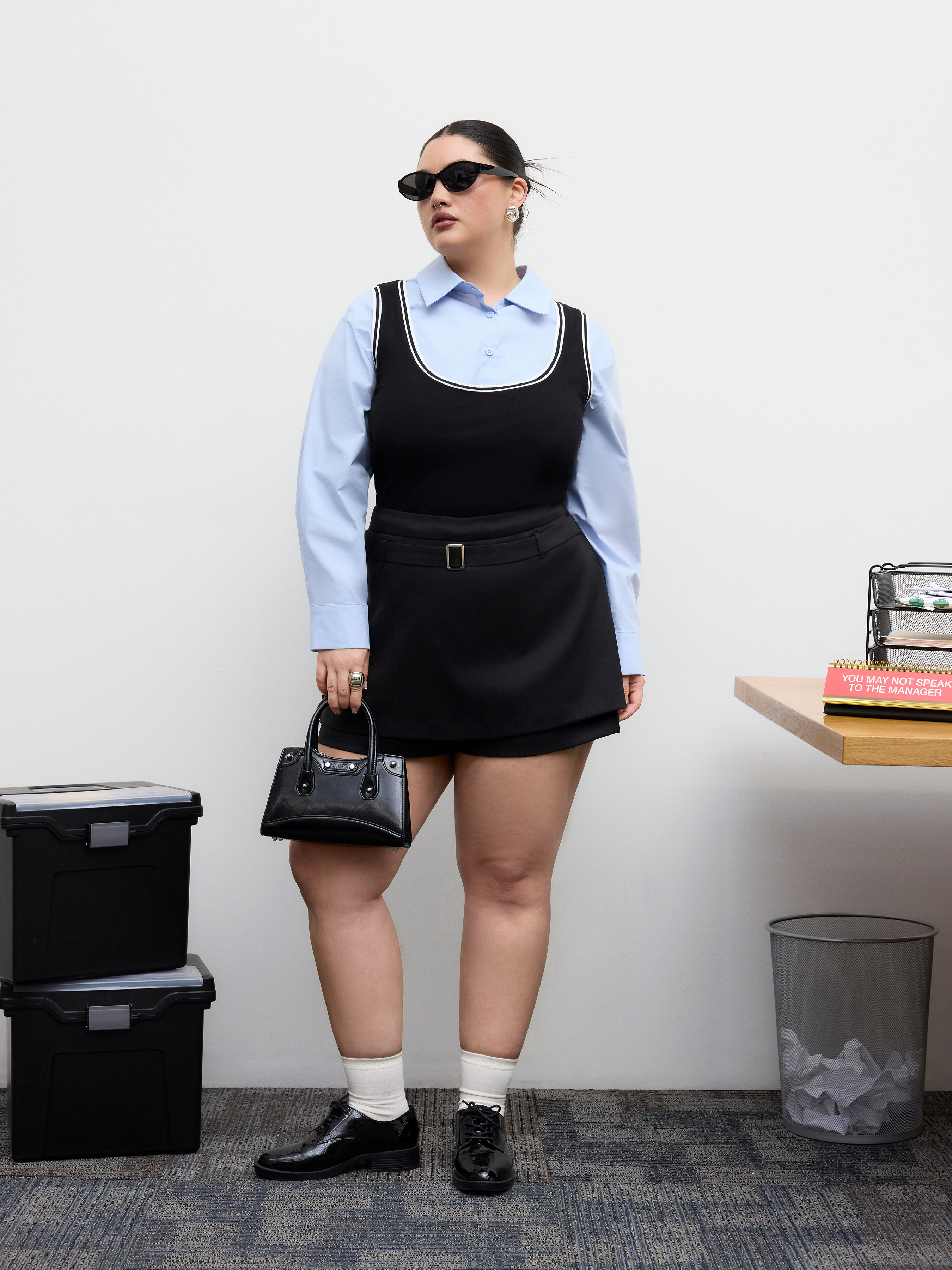 Woven Mid Rise Skort With Belt Curve & Plus For Work