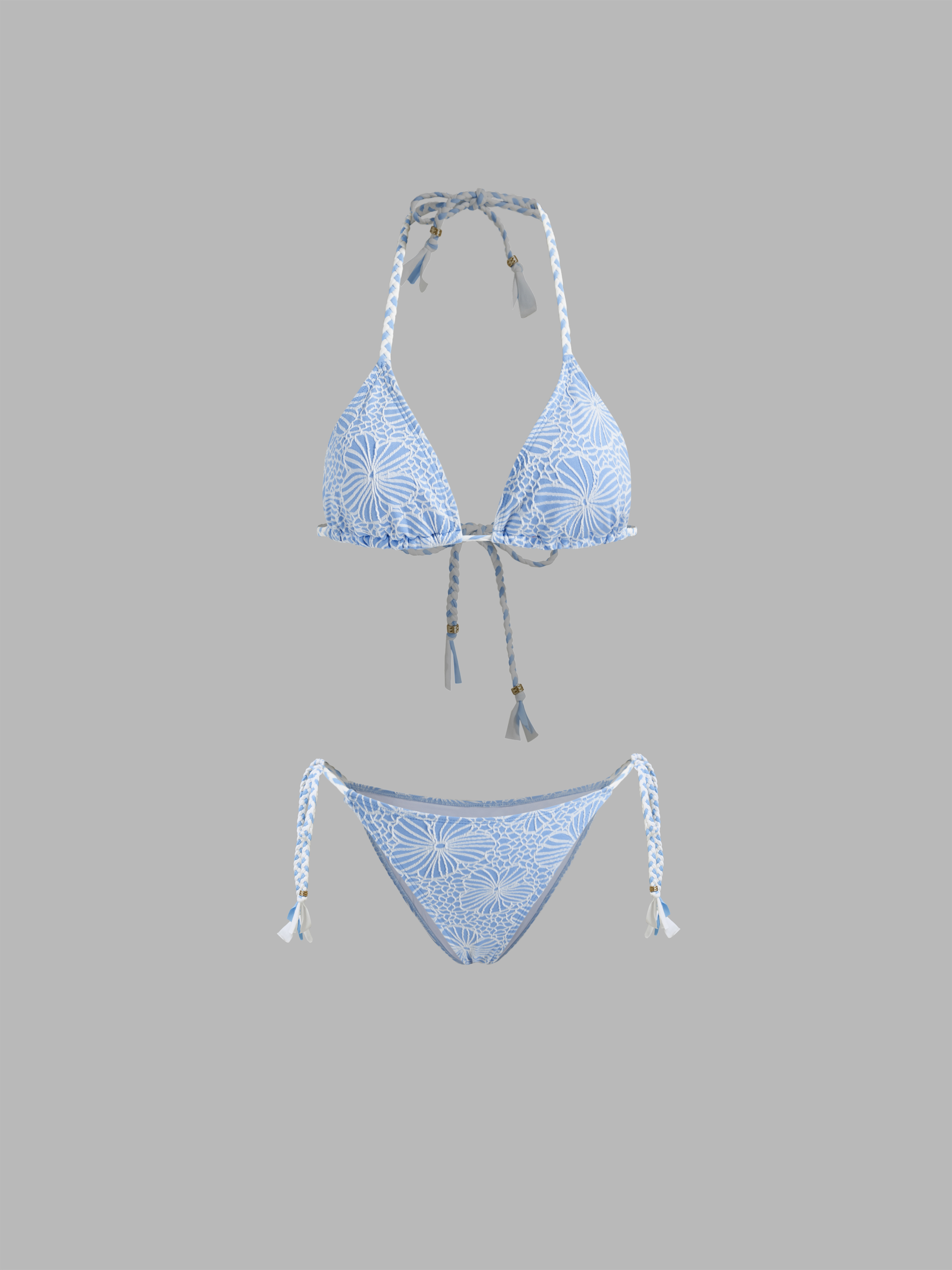 Halter Neckline Floral Beaded Triangle Tie Side Bikini Set
