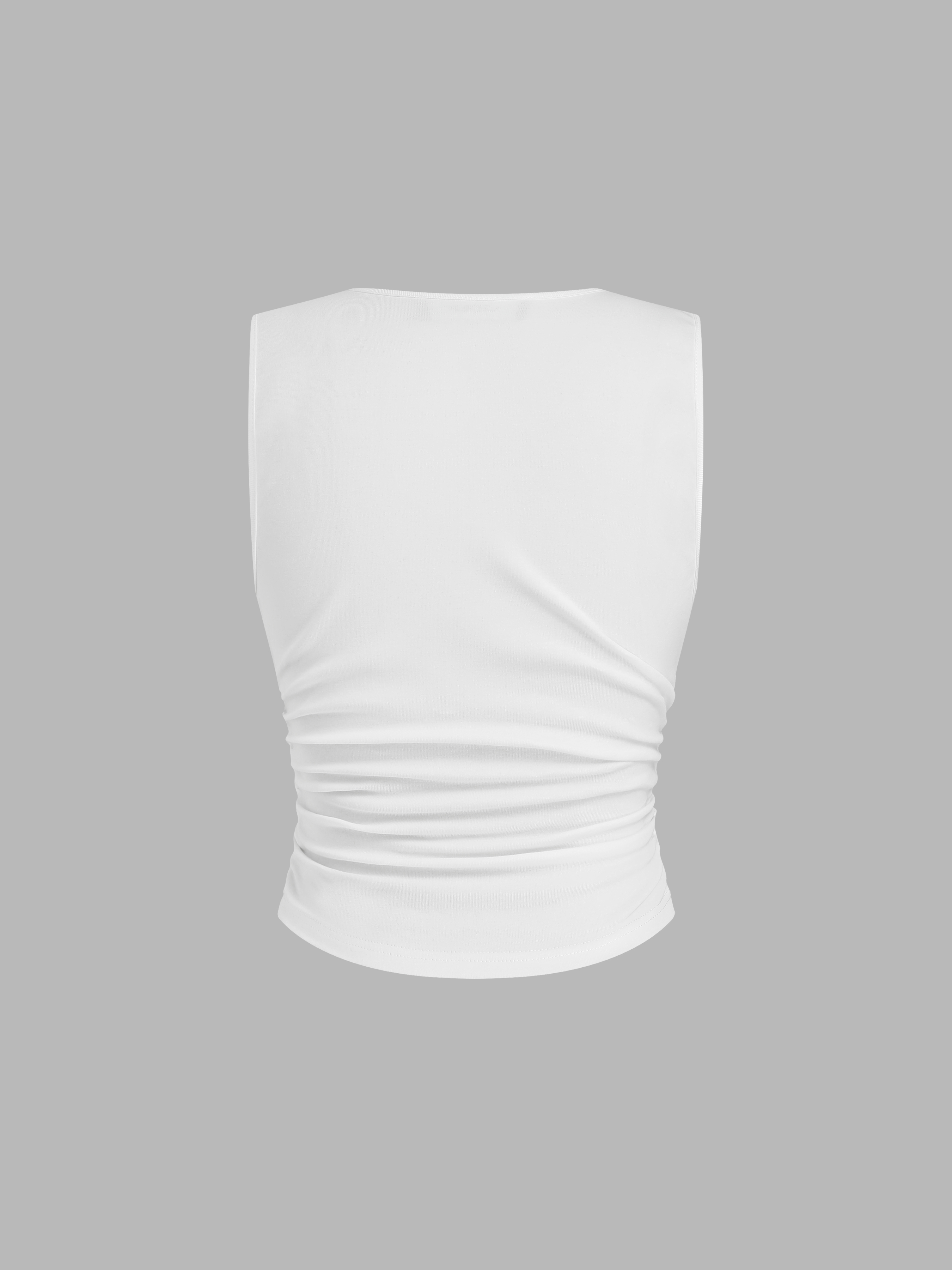 Cotton-blend V-neck Ruched Tank Top