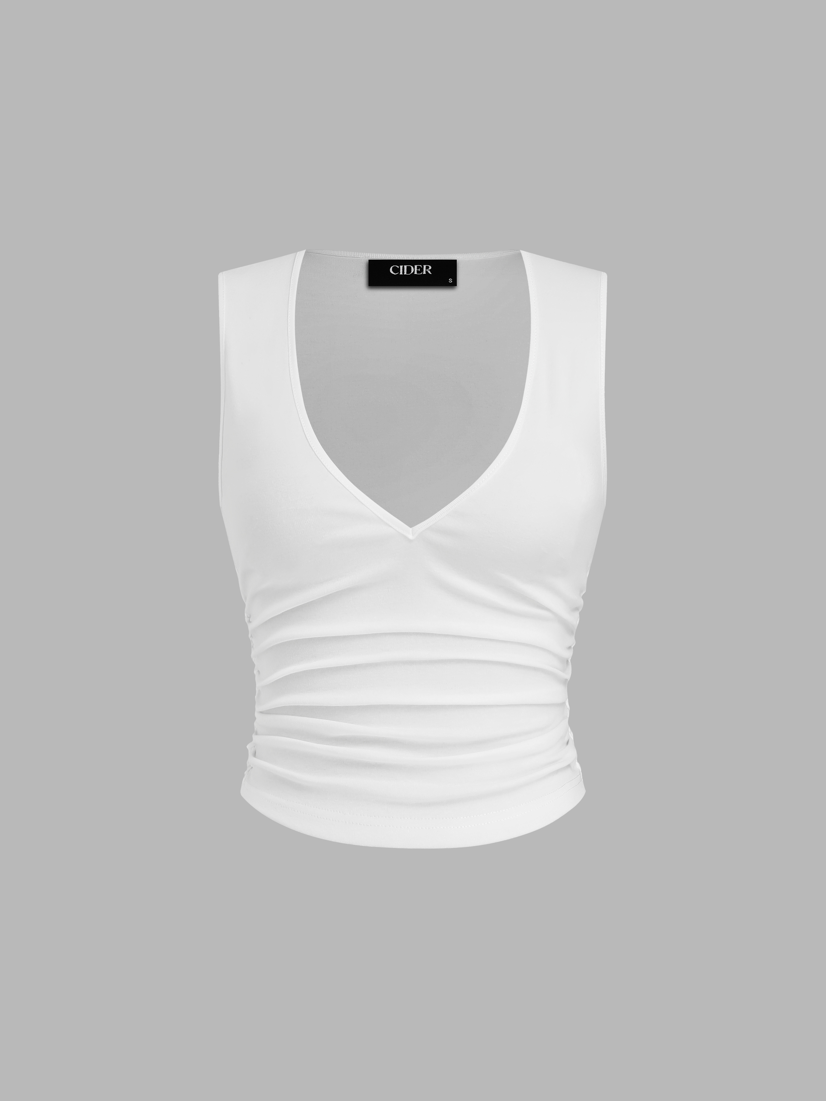 Cotton-blend V-neck Ruched Tank Top