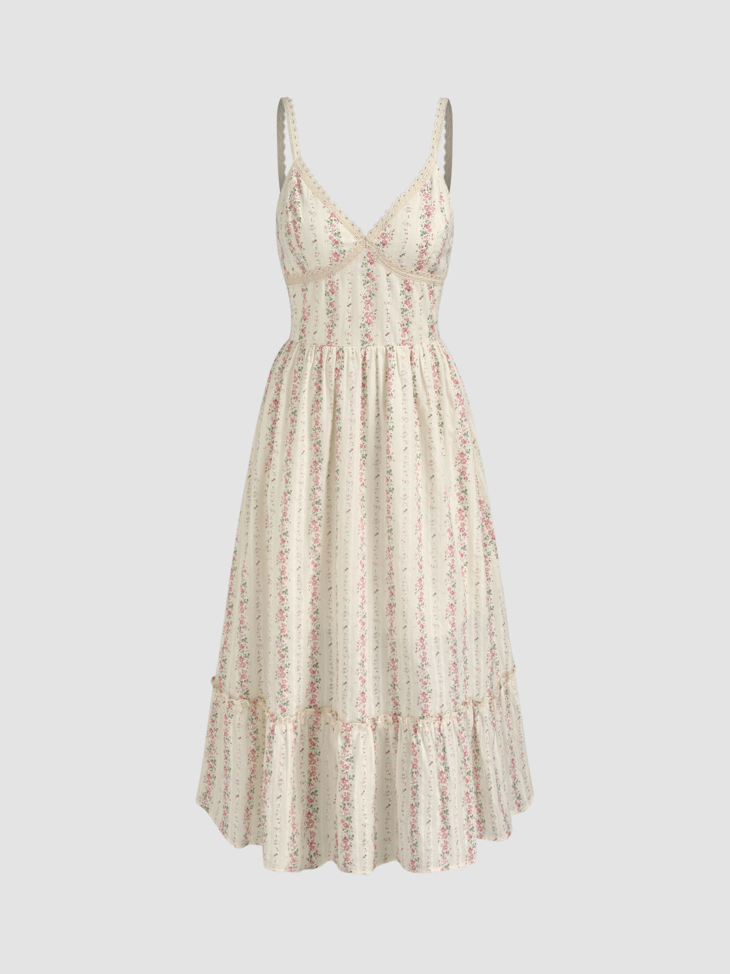 Cotton V-neck Floral Shirred Maxi Dress