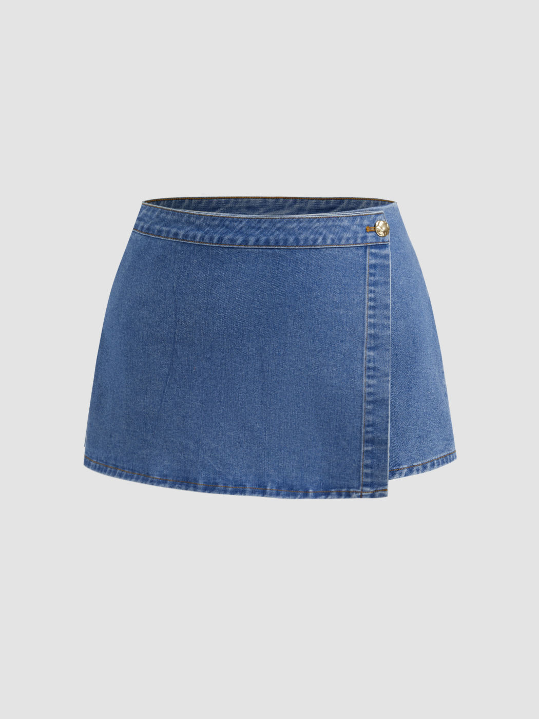 Hochdehnbarer Denim-Mid-Rise-Wrap-Mikro-Mini-Skort Kurve & Plus
