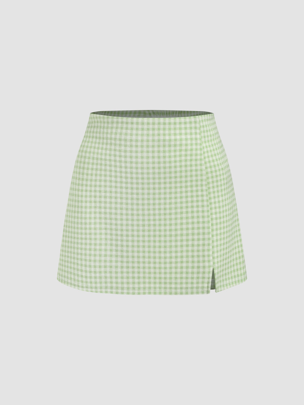 Mid Rise Gingham Split Mini Skirt
