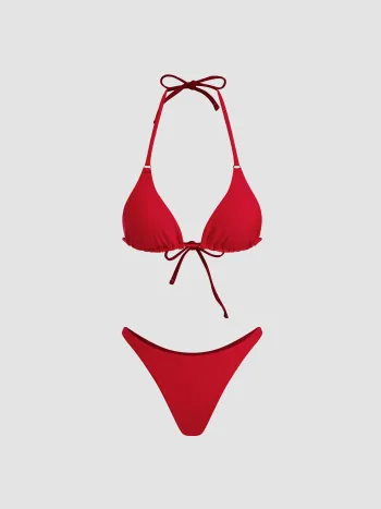 Halter Neckline Triangle Bikini Set