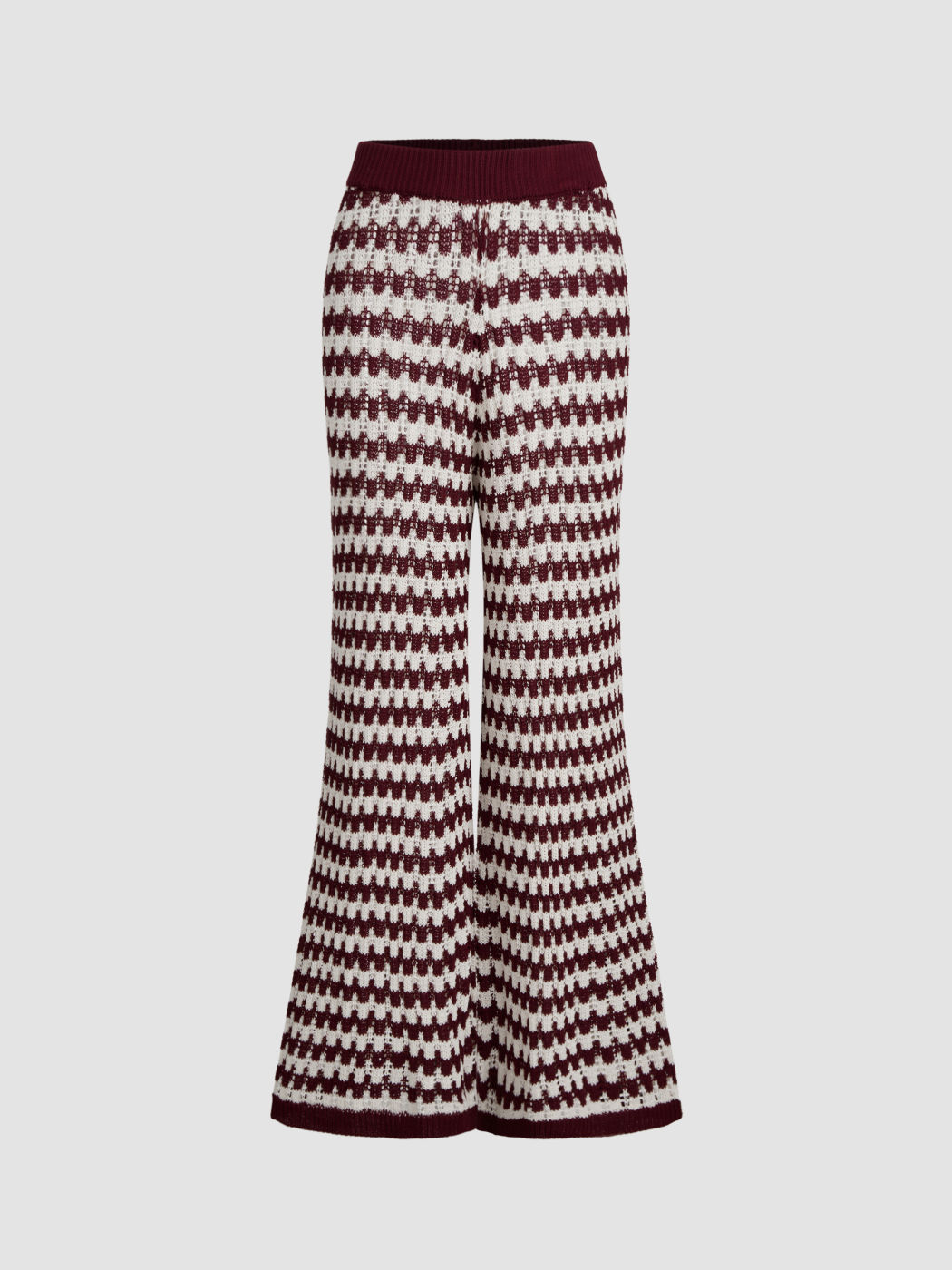 Knit Mid Rise Stripe Hollow Out See-through Flared Trousers