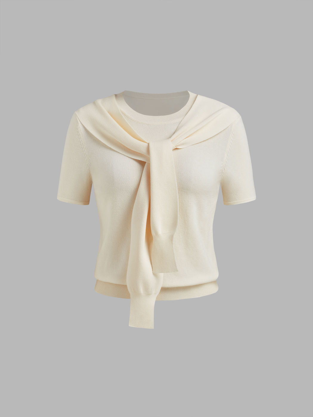 Knitted Round Neckline Knotted Top