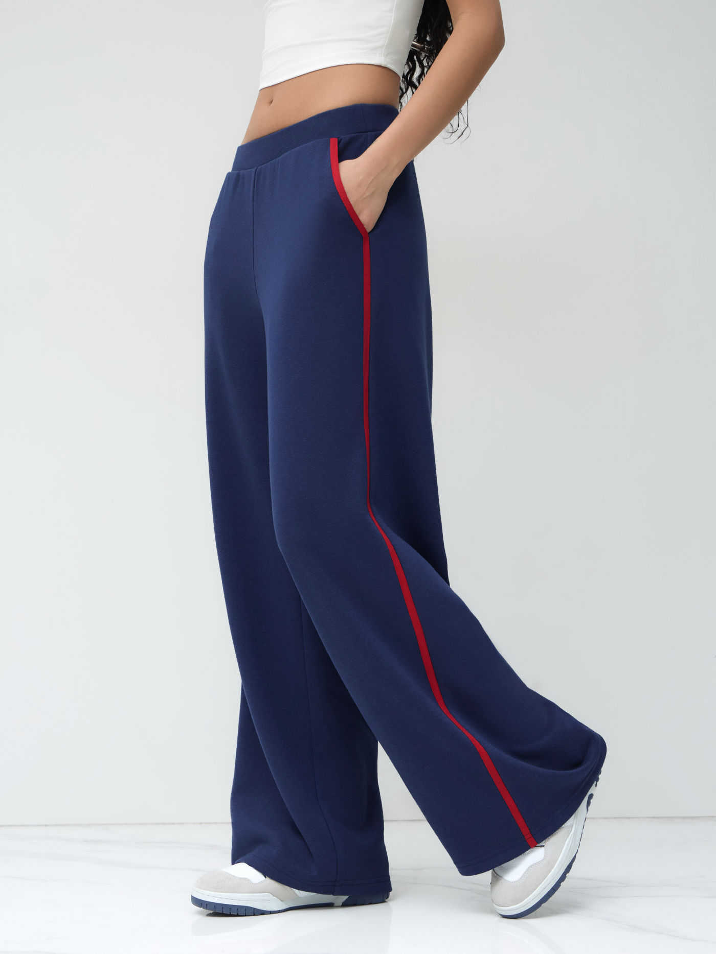 Cotton-Mischung Mittelhöhe Seitenstreifen Gerade Beine Sweatpants