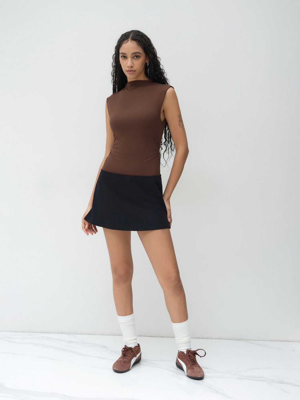 Stand Collar Ruched Bodysuit