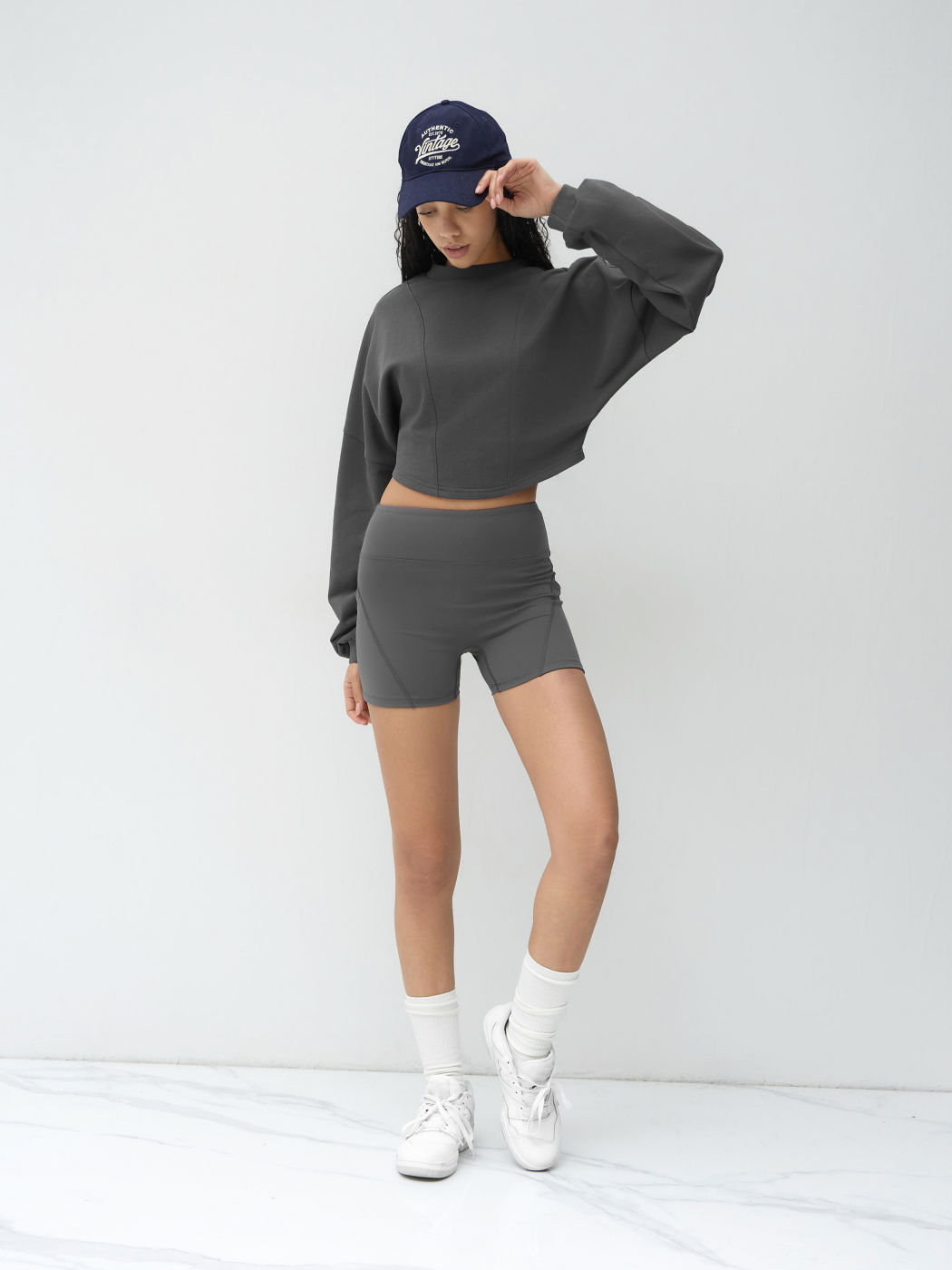 Cotton-blend Round Neckline Crop Sweatshirt