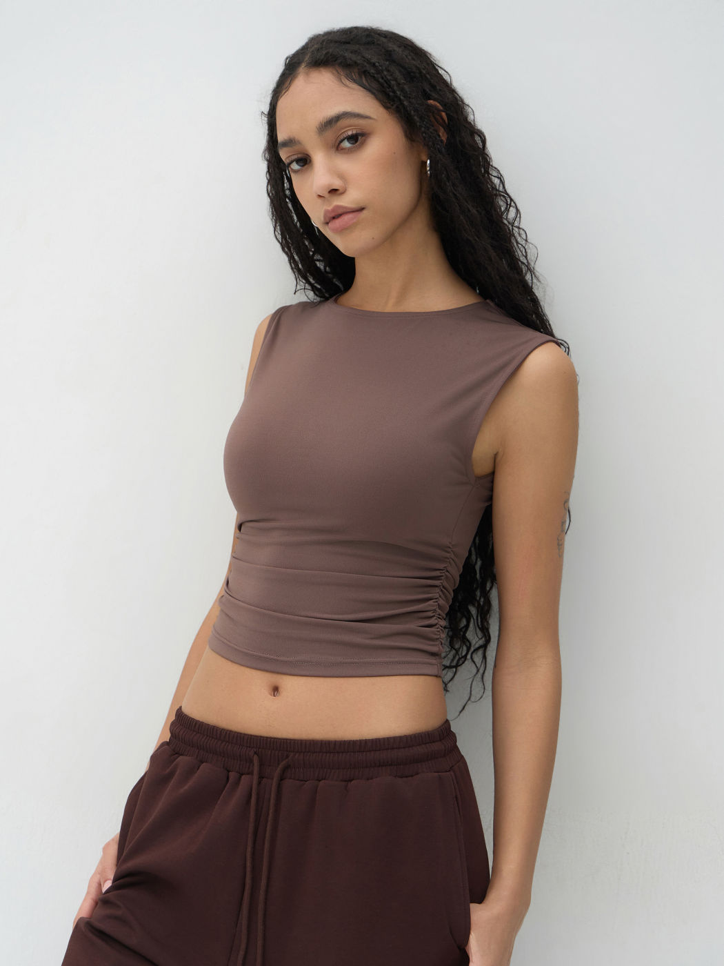 Round Neckline Ruched Tank Top