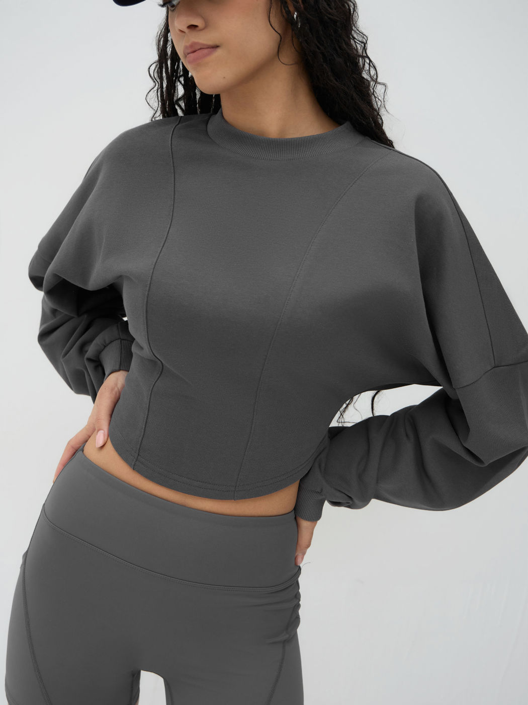 Cotton-blend Round Neckline Crop Sweatshirt