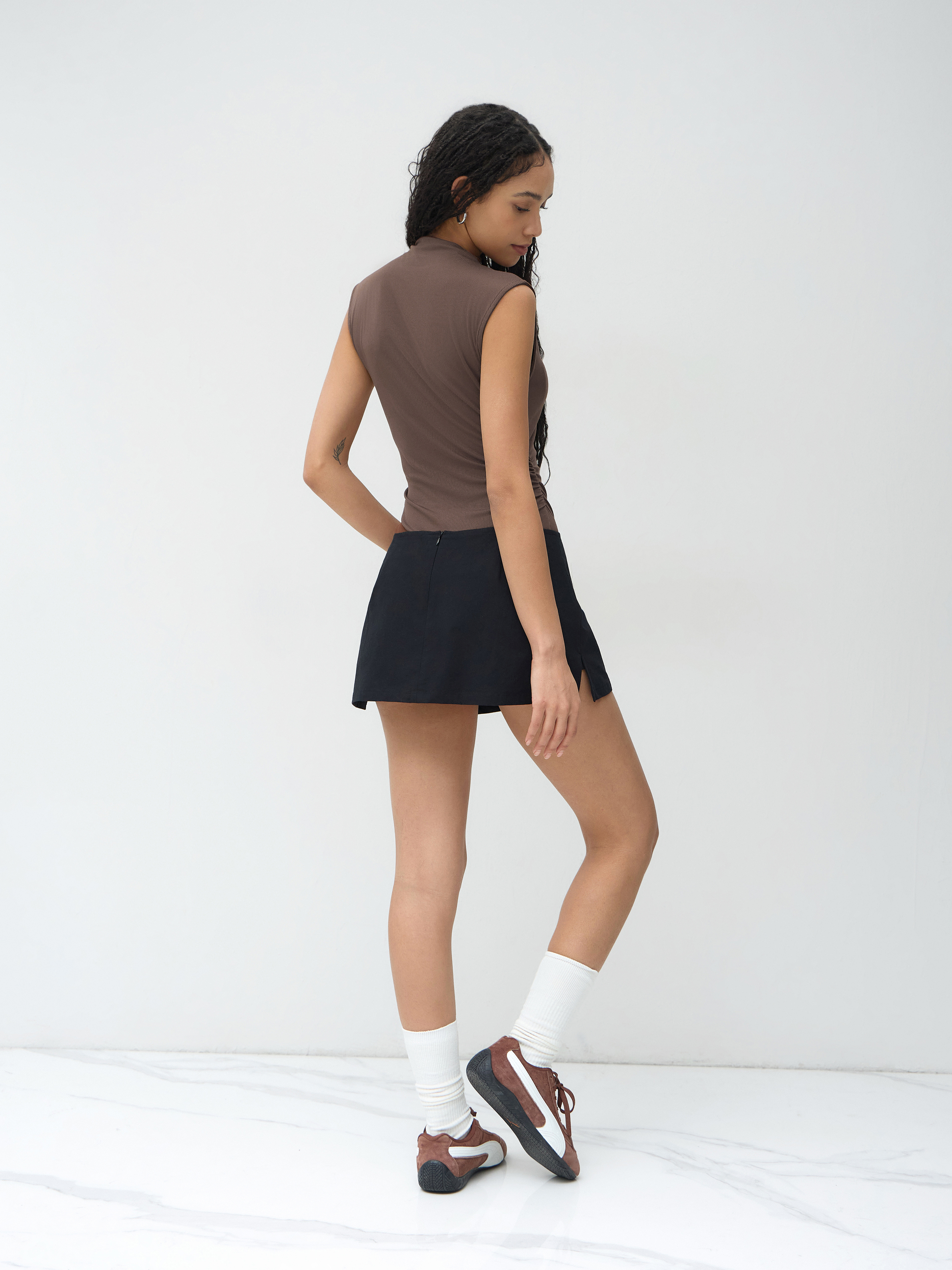 Woven Cotton Low Rise Split Skort For Daily Casual