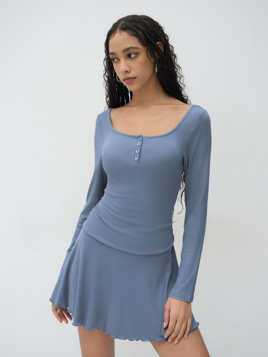 U-neckline Ruffle Ruched Mini Dress