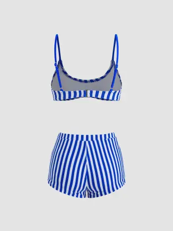 Set bikini con braccialetto a righe con scollo a U e pantaloncini coprenti di Terry