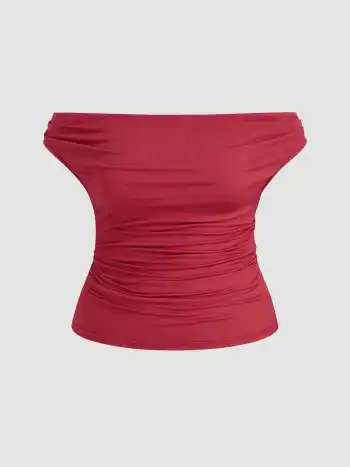 Asymmetrical Neck Off-shoulder Ruched Top