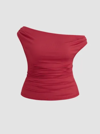 Asymmetrical Neck Off-shoulder Ruched Top