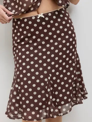 Mesh Low Rise Polka Dot Bowknot Mermaid Skirt