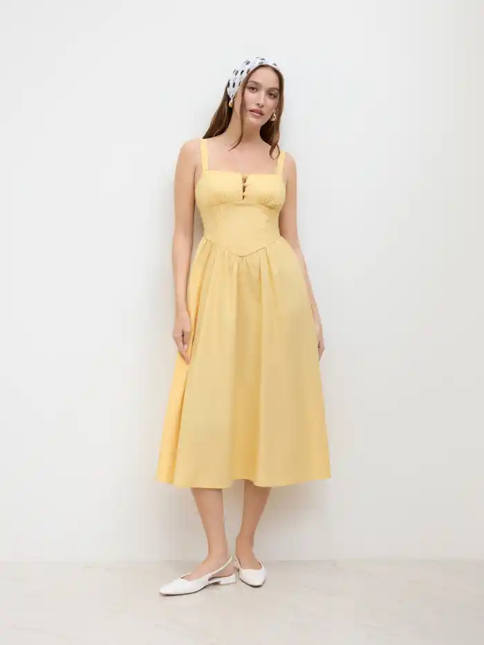 Cotton-blend Square Neck Lace Up Ruffle Maxi Dress